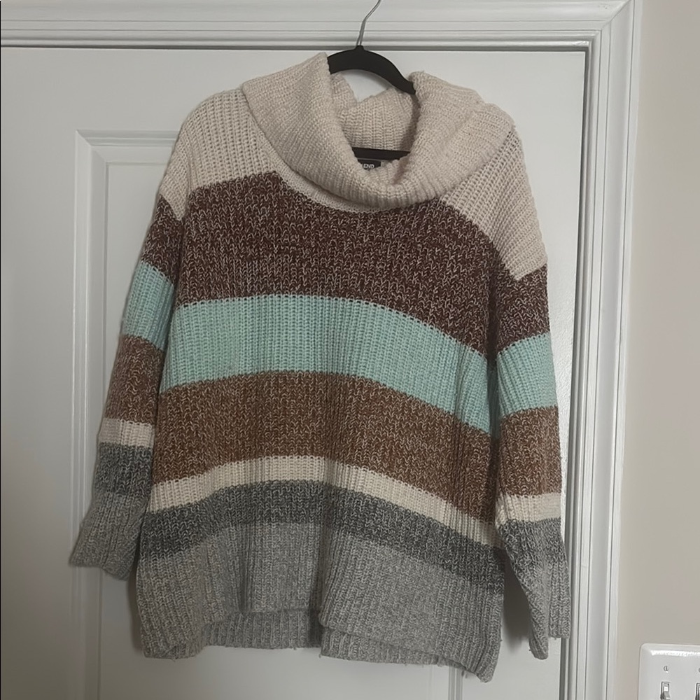 Lands' End Cream and Brown Turtleneck Sweater